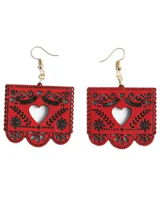 Artisanal Handmade Earrings Wood Red 603950