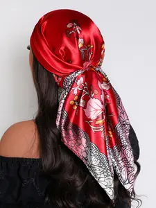 35.4" Women's Floral Print Scarf, Silk Feeling Scarf, Silk-Like Touch Hairband for Elegant Style, Perfect Gift for Any Occasion