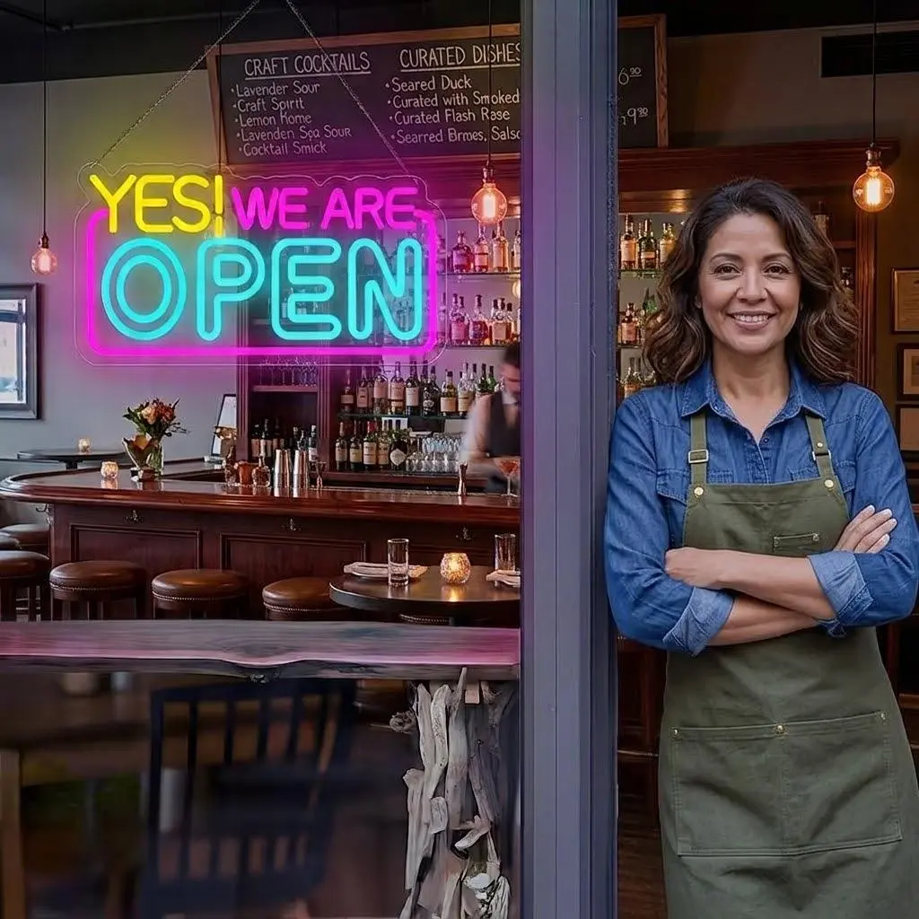 Modern LED Neon Sign - Ultra-Bright "YES! WE ARE OPEN" Neon Light, Welcoming Glow Decor for Retail Storefronts to Greet Customers, Light Up Your Space Business Display