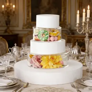 2pcs Transparent Acrylic Cake Stands - Stackable Nesting Cylinder Display Stands with Fillable Tiers, Suitable for Wedding Birthday Party Dessert Display, Reusable Tiered Cake and Cupcake Stands, Event Tableware Safe Design | Clear Style | Smooth