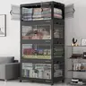 Broview Stackable Multilayer Storage Bins - 360Qt/480Qt/600Qt (120Qt Each), 4 Lids, Transport Wheels, Eco-Friendly Collapsible Plastic Bins with Front & Side Doors, Sturdy Storage Organization for Kitchen Pantry, Beauty Space