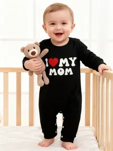 Autumn Winter Baby Unisex Casual Cute Clothing, Infant Toddler Clothes, Letter Print Round Neck Long Sleeve Romper, Suitable for 1-18 Months Babies