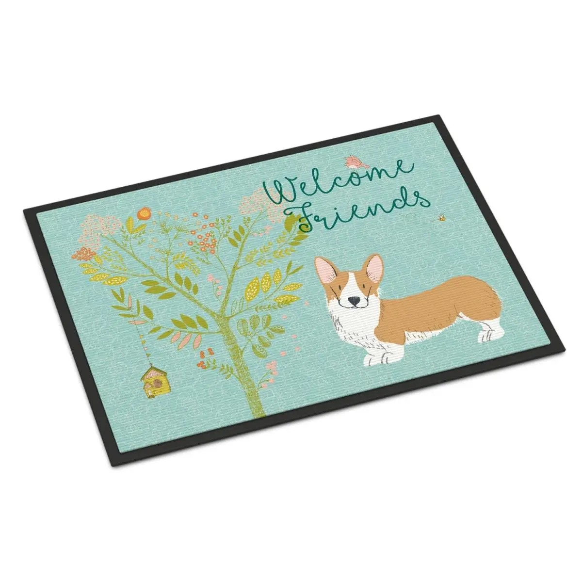 Carolines Treasures Pembroke Welsh Corgi Home Decor Rug, Durable Fade-Resistant Non-Slip Welcome Friends Red Indoor-Outdoor Mat, 24x36 in., Home Decor Rugs