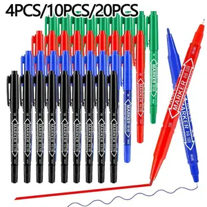 Dual-Ended Oil-Based Marker Pens, Waterproof Fast-Drying, 0.5mm & 2mm Tips, Ideal for Art, Office, Exam Annotations, 4/10/20 Pack