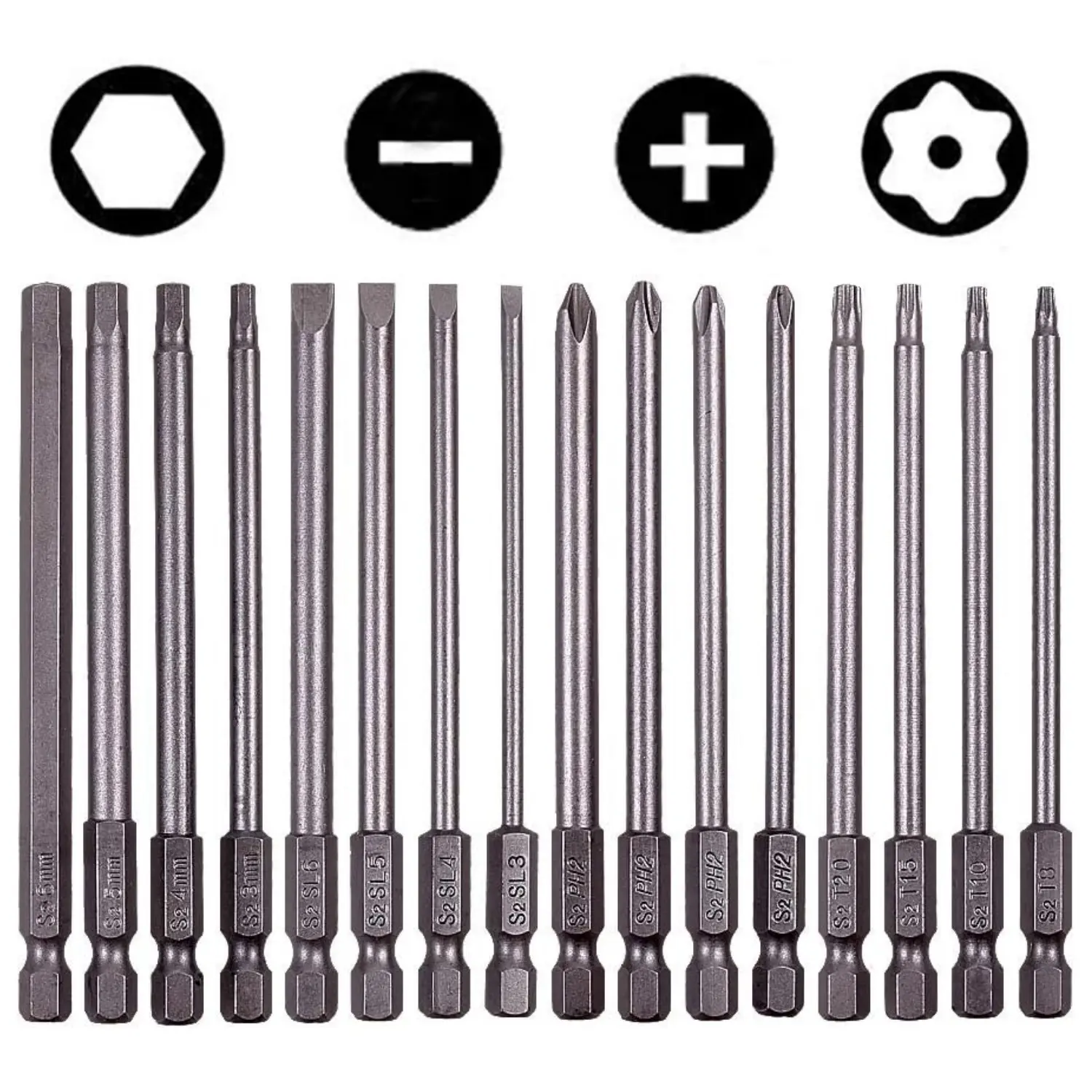 16Pcs S2 Steel 4-in-1 Multi-Magnetic Screwdriver Bit Set - 1/4" Shank, 3mm Size, 4Pcs H3 Hex Head Allen Wrench, Torx Security, Cross Phillips, Flat Head Slotted Tips - Hand Power Tools for Home Improvement, Bicycle, Car Use