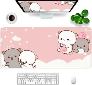 Pink Large Gaming Mouse Pad Kawaii Desk Pad XXL Cute Cat Mouse Mat 35x15.7x0.12 inch Desk Accessories