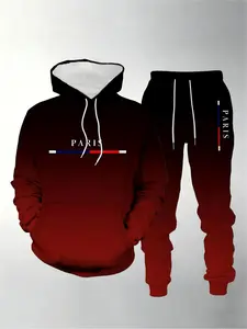 Autumn and Winter Black and Red Gradual Color Change 2024 Hot Selling Men's Street Fashion Hoodie Set Matching Menswear
