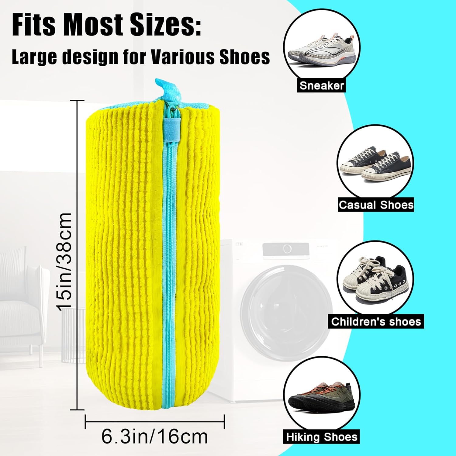 2-Pack XXL Shoe Washing Machine Bags – Reusable Sneaker Laundry Bags for Washer & Dryer, Sturdy Zipper with Hook, 360° Clean for Tennis Shoes, Slippers – Includes 2 Yellow Shoe Dust Bags