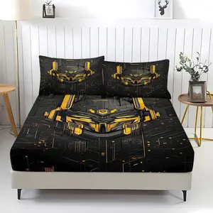 3 Piece Transformers Themed Fitted Sheet,Including 1 Bed Sheet and 2 Pillowcases,Anti Slip and Dust-Proof Covers Suitable for Bedding Sets in Bedrooms and Guest Rooms,Suitable for Personal Use or Gift Giving
