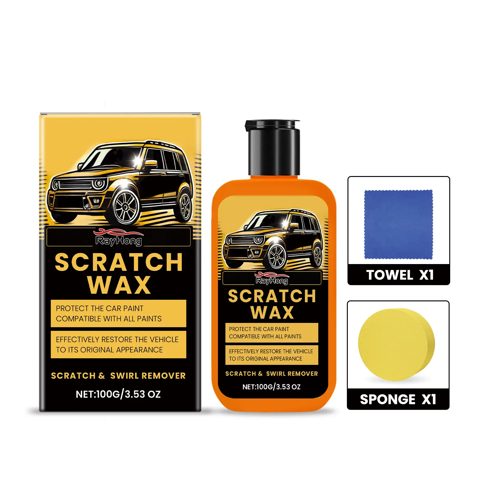 Rayhong Car Scratch Remover Car Scratch Repair Cream Quick Scratch Removal Cleaning Convenient Use