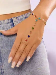 Fashion Colorful Rhinestone Heart Interlocking Bracelet, Simple Elegant Women's Versatile Party Vacation Jewelry