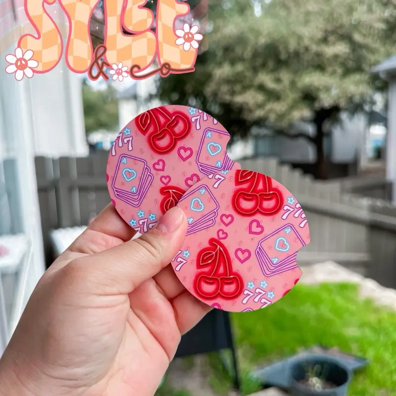 Lucky 7 Car Coasters Set of 2 - Durable MDF Coasters with Stylish Design for Car Interiors interior girly round accessories