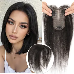 Frame Bangs / Curtain Bangs clip-in hair topper for women adds volume on top covers gray/ Thinning Hair Extension can part freely natural hairline Lightweight Breathable Human Hair Topper 250% Density 10-Inch Straight 8*11cm/ 9*12cm Silk Base