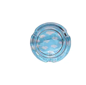 Blue Cloudy Sky Glass Ashtray - Perfect for Accessories Gift Glossy Smooth