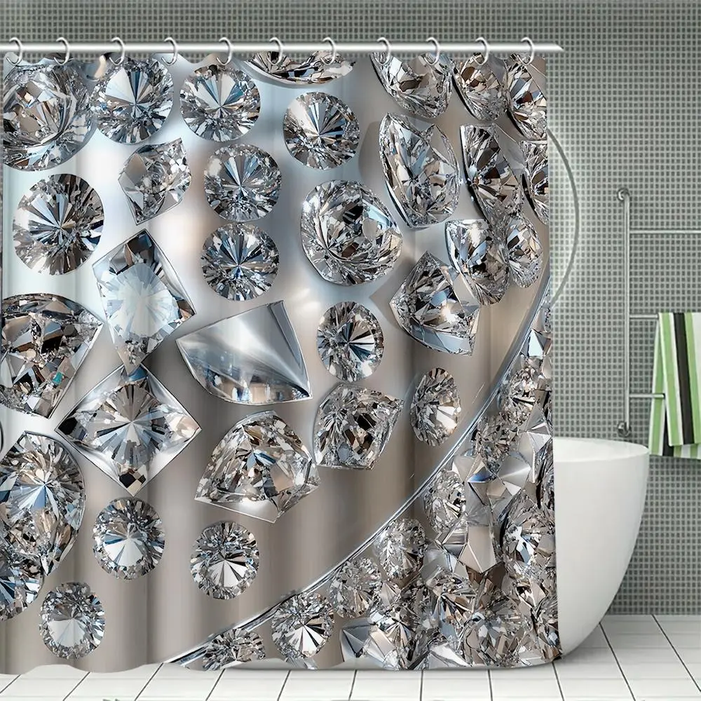 Rhinestone Pattern Decorative Shower Curtain Set, 2 Counts Shower Curtain Or 4 Counts/set Shower Curtain & Rectangle Mat & U-shaped Mat & Toilet Lid Cover, Bathroom Decor Supplies, Bathroom Decoration Accessories