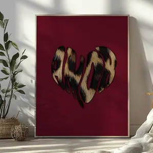 Burgundy Leopard Print Heart Poster: Minimalist Love Wall Art