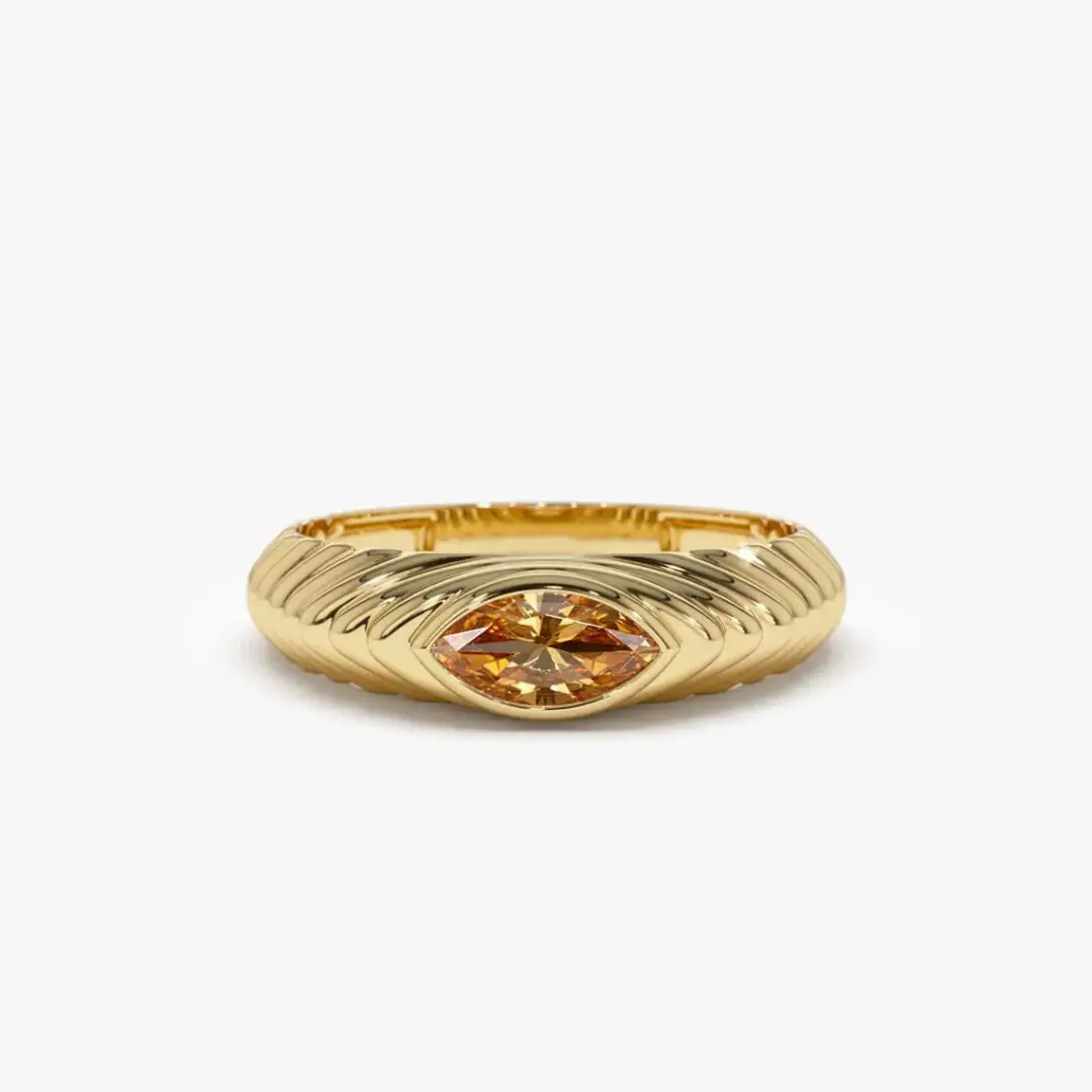 Vintage House's Eye Cut Orange Gemstone 18K Gold Plated 925 Sterling Silver Ring for Women Jewelry Gifts