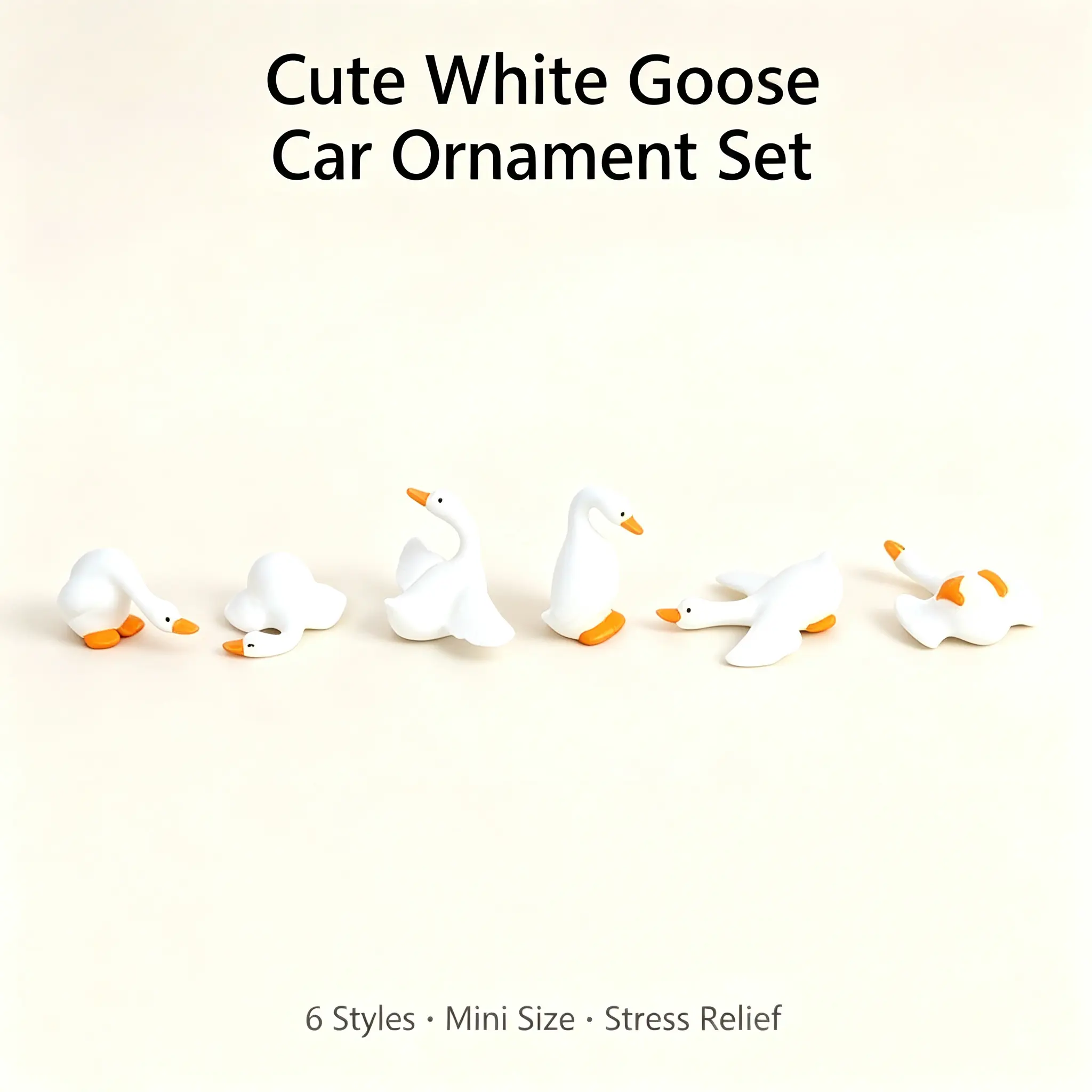 6Pcs Whimsical White Goose Mini Car Ornament Set - Auto Dashboard Decor, Playful Poses Stress Relief Item, Boyfriend Gift, Innovative Birthday/Graduation Present, Car Desktop Accent, Interior Decorative Match for Wall Stickers