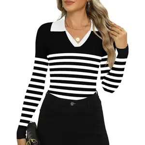 Womens 2025 Sweater Tops Long Sleeve V Neck Ribbed Knit Slim Fitted Casual Work Basic Shirts S-XXL Womenswear Knitwear cardigan outfits