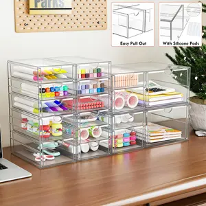 Clear Acrylic Makeup Organizer - 17-Drawer Vanity Storage Set (4 Pack) for Cosmetics, Palettes & Beauty Supplies