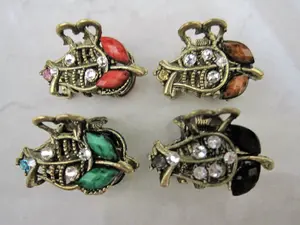 small mini metal jeweled antique bronze hair claw clip