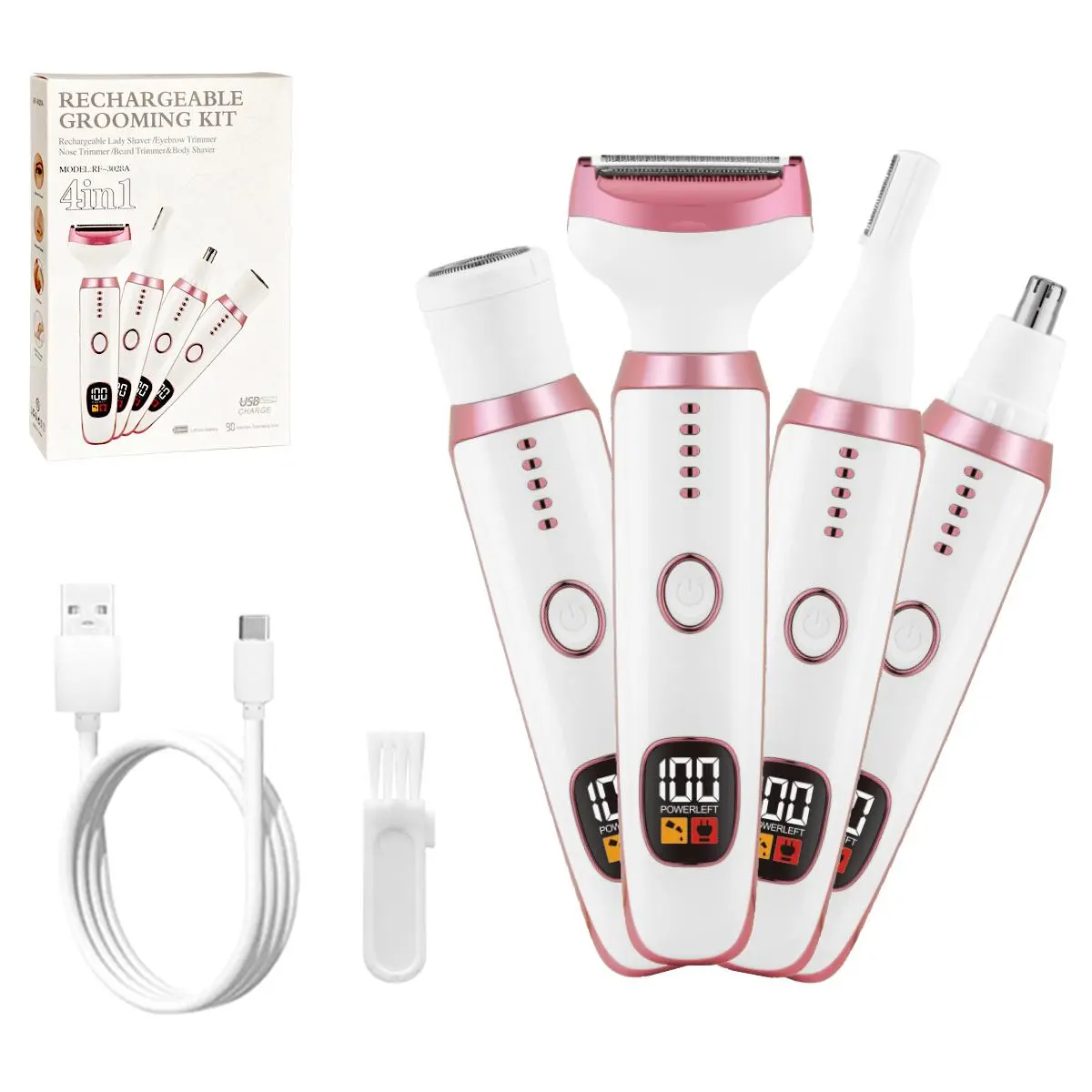 4 in 1 Electric Body Hair Trimmer Shaver Hair Removal Tool, 1 Box USB Rechargeable Hair Removal Machine & Accessories, Multifunctional Hair Removal Tool for Women, Body Hair Trimming