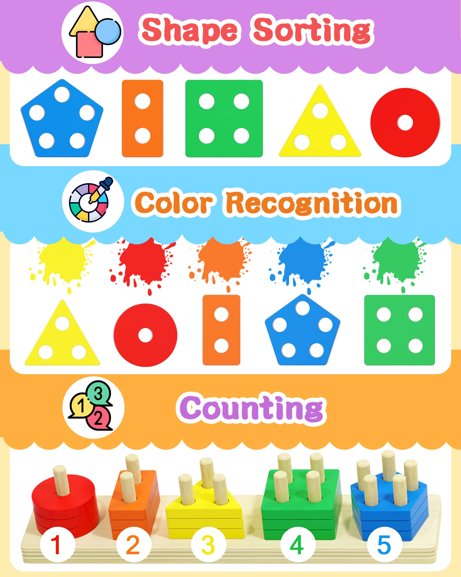 Montessori Toys for Year Old Boy Girl, Toys for Ages 3-5 Toddlers Kids Baby, 3 Year Old Birthday Gifts, Wooden Learning Puzzles Easter Basket Stuffers Toys for Toddlers 3-5