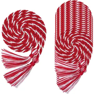 16 Pack Red with White Graduation Honor Ropes Cords Bulk, Yarn Honor Cords with Tassel for High School Bachelor Gown College Graduation 2025(Red with White)