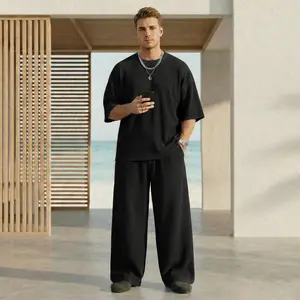 INCERUN Men's 2-Piece Formal Clothes Set - Short-Sleeve, Pleated, Minimalist Old Money Quiet Luxury Tropical Plain, Elongating Fit Casual Fashion Summer Outfit for High-End Vacations, Coastal Retreats