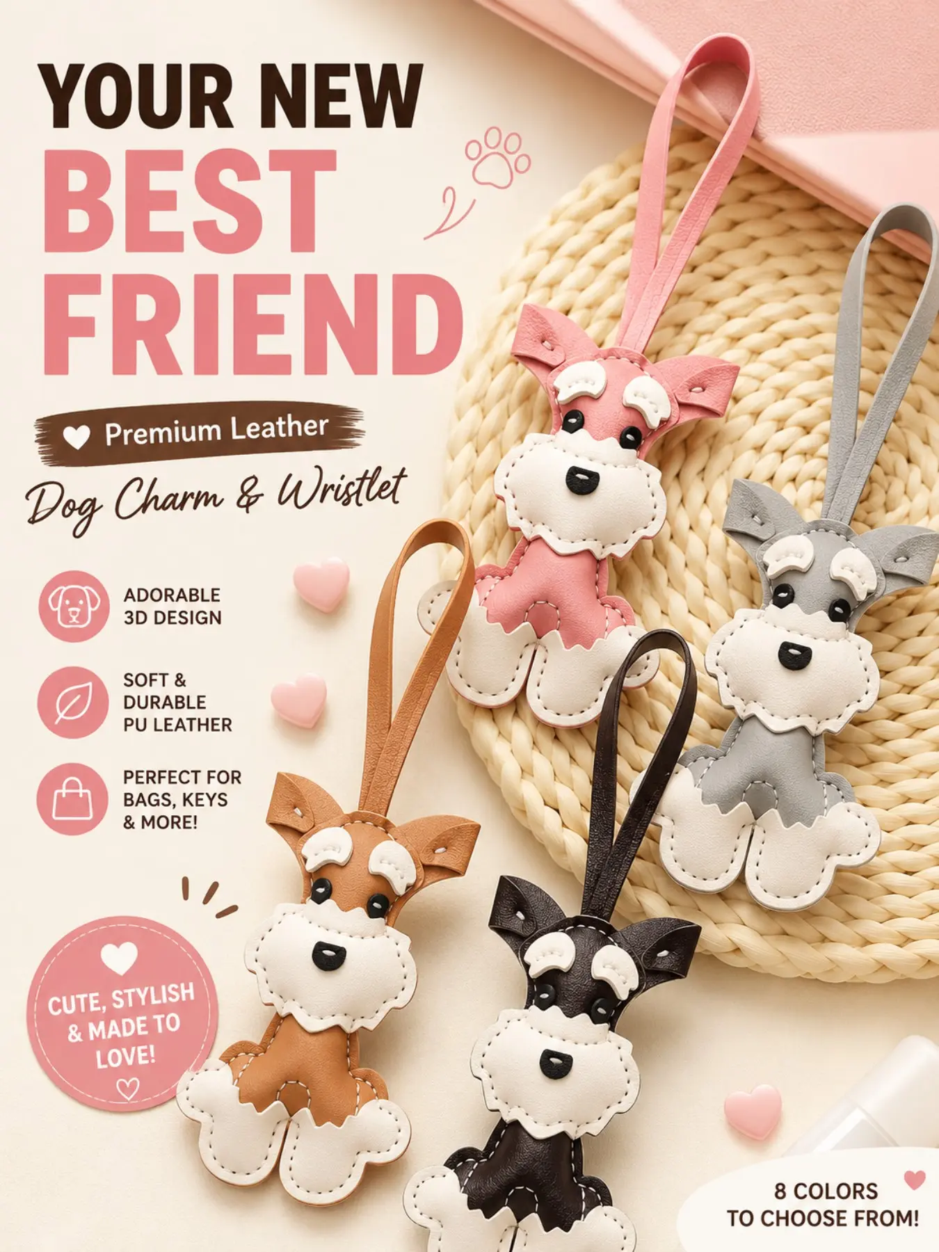 LUVTAG Cute Schnauzer Dog Keychain for Bags Charm, PU Leather Terrier Puppy Pendant with Wrist Strap, Lightweight Animal Key Organizer, Perfect Birthday/Valentine's Day/Christmas Gift for Dog Lovers & Girls, Keychain Wristlet