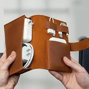 High-End Synthetic Leather Travel Storage Bag, Multi-Layer Cable Organizer Box, 3 Color Options, Suitable for Mobile Power Banks & Small Accessories