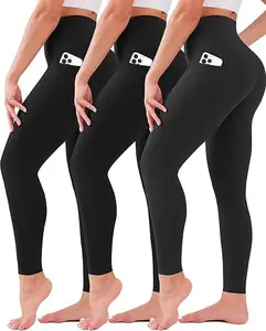 3 Pack Leggings with Pockets for Women High Waisted Tummy Control Soft Yoga Pants Womens Leggings