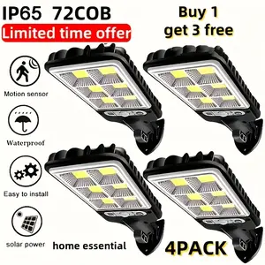 4pcs Solar Powered Street Light, with Body Motion Sensor, 108COB Reflector LED Security Wall Lamp, with Remote Control, 3 Working Modes, for Garden Patio Porch Door Garage Spotlight, New Year Christmas Use,Outdoor Lighting, Garden Lighting,Gifts light-up