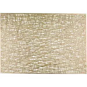 Gold Placemats Set of 8, Rectangular Vinyl Metallic Place Mats, Washable Wipeable Table Placemat, Non-Slip Heat Resistant Kitchen Dining Table Mats for Wedding Indoor Outdoor Party