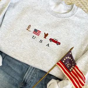 USA Embroidered Icons Crewneck Sweatshirt | America Sweatshirt | 4th of July crewneck | Country, Western, Cowboy Sweatshirt