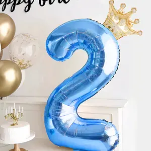 2 32 Inch Navy Blue Crown Number Foil Balloons for Kids Boys Girls 1st Birthday Party Anniversary Party Decoration Supplies Aluminium 0