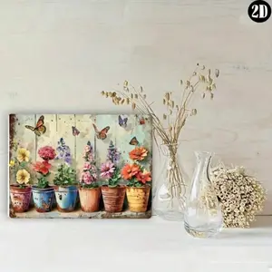 Vintage Garden Flowers and Butterflies Aluminum Wall Art Retro Home Decor Easy Install Perfect Housewarming Gift for Living Room Bathroom Bedroom
