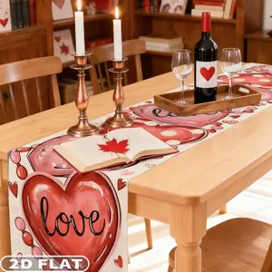 2D FLAT 1count 72x12 Inch Valentines Day Tablecloth – Red and Pink Hearts with Love and XOXO Lettering, Polyester Polka Dot Heart Pattern for Dining Room, Kitchen, and Romantic Celebrations, Easy-Clean Durable Design for Valentine'S Day