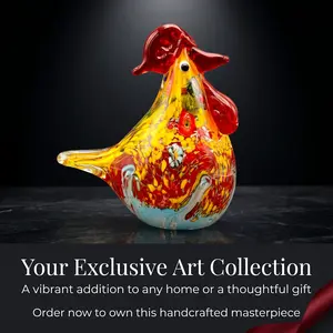 Handmade Painted Glass Rooster Figurine, Intangible Cultural Heritage Oriental Art Collectible Decor