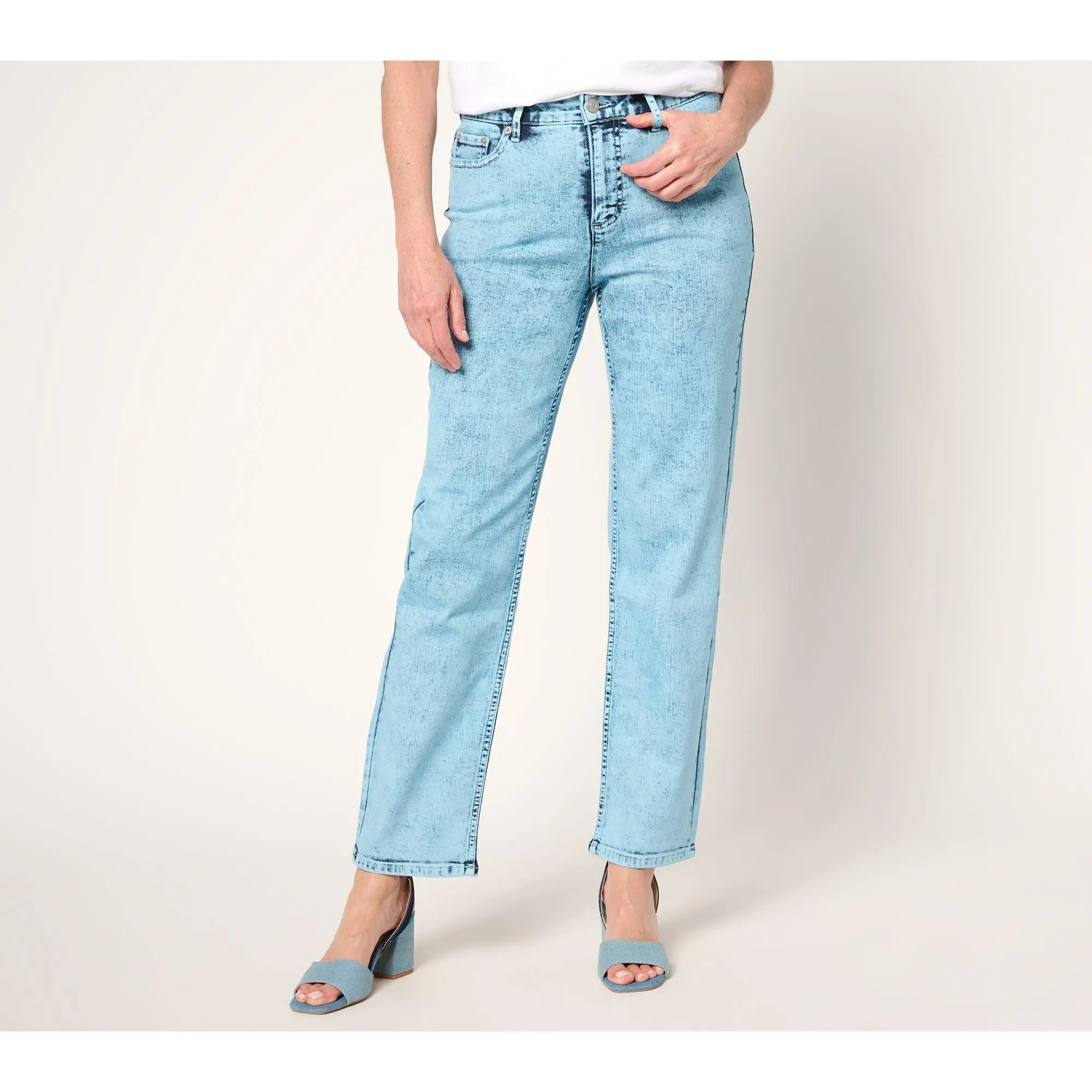 LOGO by Lori Goldstein Regular Acid Wash Straight Leg Ankle Jeans