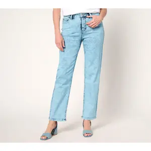 LOGO by Lori Goldstein Regular Acid Wash Straight Leg Ankle Jeans
