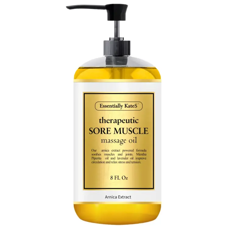 Essentially KateS Sore Muscle Massage Oil 8 Fl Oz - Arnica Extract and Peppermint - Soothe Sore and Tired Muscle and Joints