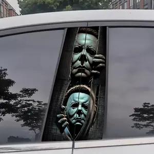 2 Piece Horror Mask Car B Pillar Stickers, Vinyl Matte Easy Peel Off, Scratch Resistant Waterproof Self-Adhesive, Cartoon Design for Cars Pickup Plastic Metal Surfaces