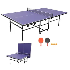 9FT Table Tennis Game Set, Professional Indoor/Outdoor Foldable Ping Pong Table with Waterproof Net for Adults/Teens,2 Paddles and 3 Balls- Single Player Playback Mode -Quick Assembly