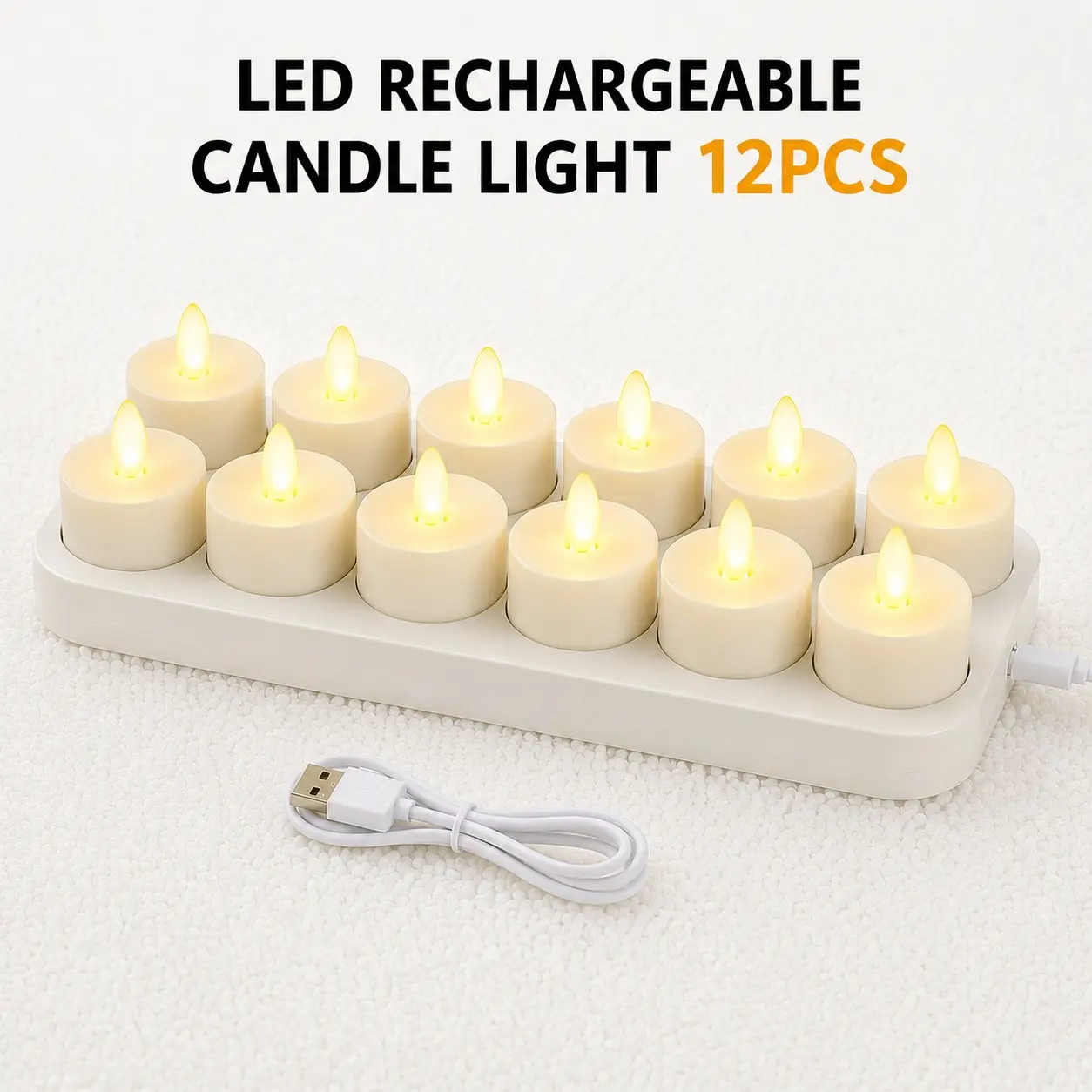 4/6/8/12 rechargeable flame-free LED tea lights, with timer function and charging base, realistic candlelight that softly flickers; suitable for Halloween, Christmas parties, and creating a warm ambiance in the home—on dining tables, in living rooms, and