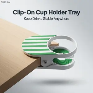 Clip-On Cup Holder for Desk Bed & Table, Portable Drink Holder Clamp for Coffee Water Bottles & Soda Cups, Space Saving Beverage Organizer for Home Office Travel