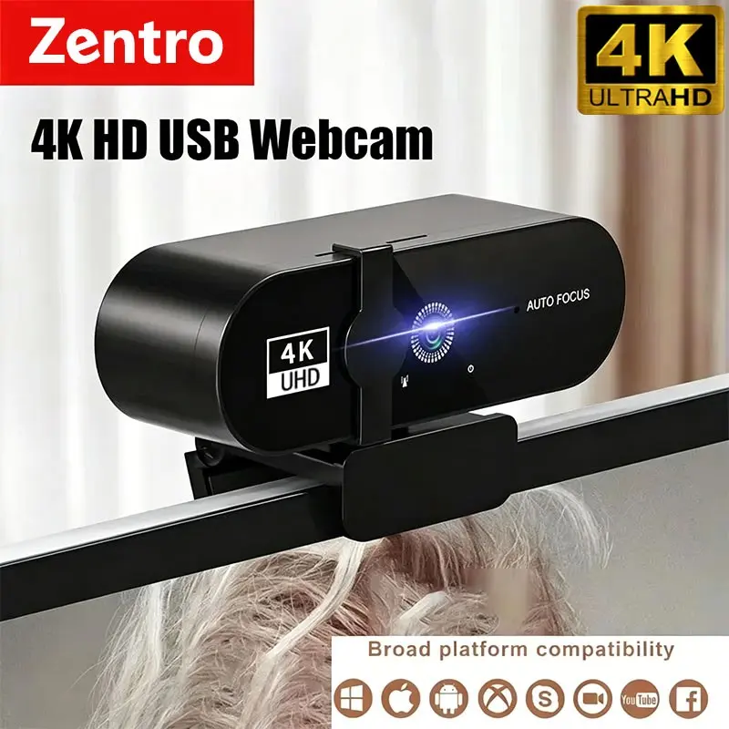 4K PC Webcam with Quick Autofocus, Dual Mics, Automatic Light Adjustment and Privacy Cover – Easy USB Camera for Streaming, Gaming, Online Classes and Everyday Calls
