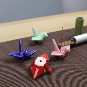 7pcs Colorful Origami Crane Incense Holder, Japanese Vintage Pattern, Home Decor, Perfect for Tea Room and Jewelry Space