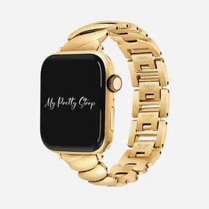 My Pretty Strap – Compatible Apple Watch Band – Stainless Steel iWatch Strap for Women – Series 1–11, SE & Ultra (38MM / 40MM / 41MM / 42MM / 44MM / 45MM / 49MM) – Gold, Silver – Ripple