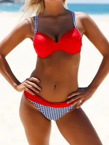 Sexy Red Padded Gather Push-up Bikini Set